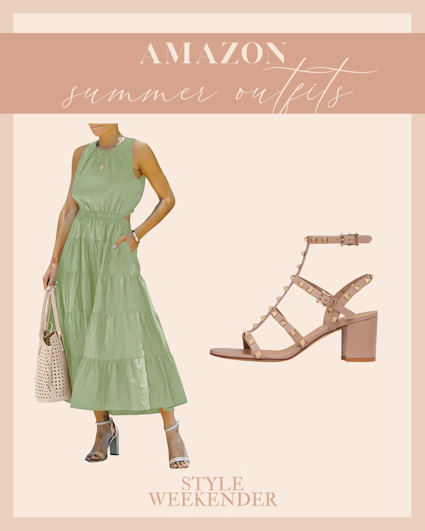 Graphic for Green Maxi Dress and Studded Ankle Strap Sandal